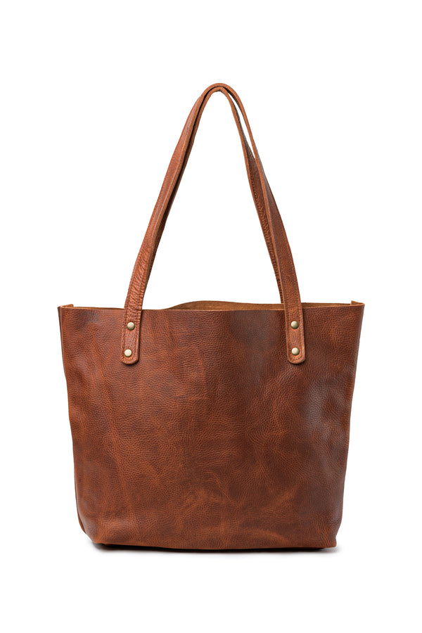 A brown Fore Street Tote Bag with handles. (Brand Name: Tradevia)