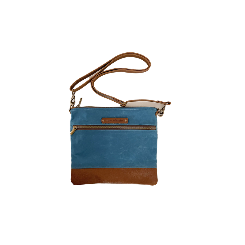 A blue and tan Ellis River Crossbody Bag by Tradevia.
