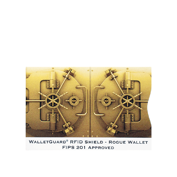A close-up of a safe designed for RFID blocking with Tradevia' RFID Blocking Credit Card Sleeves - Gold Vault.
