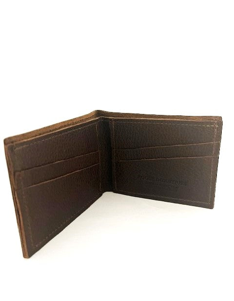 A genuine cowhide leather brown Heritage Wallet with no money, made in USA by Tradevia.