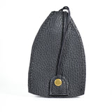 A small, black textured leather pouch with a brass snap button closure and a narrow strap, this durable cowhide **Rogue Leather Key Protective Case** by **Rogue Industries** offers both style and practicality.