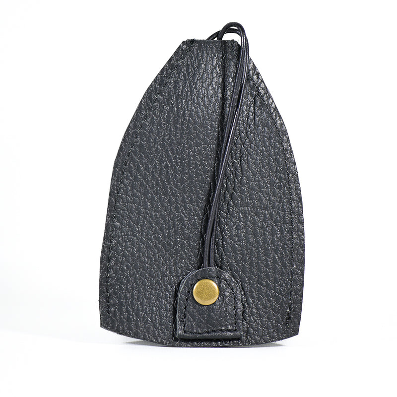 A small, black textured leather pouch with a brass snap button closure and a narrow strap, this durable cowhide **Rogue Leather Key Protective Case** by **Rogue Industries** offers both style and practicality.