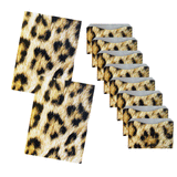 A set of Tradevia RFID Blocking Leopard Print Credit Card Sleeves/Passport Sleeves, designed for blocking skimming attacks.