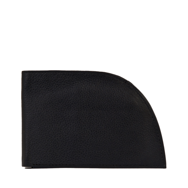 A Tradevia Rogue Front Pocket Wallet in Napa Leather with RFID protection and a black background.