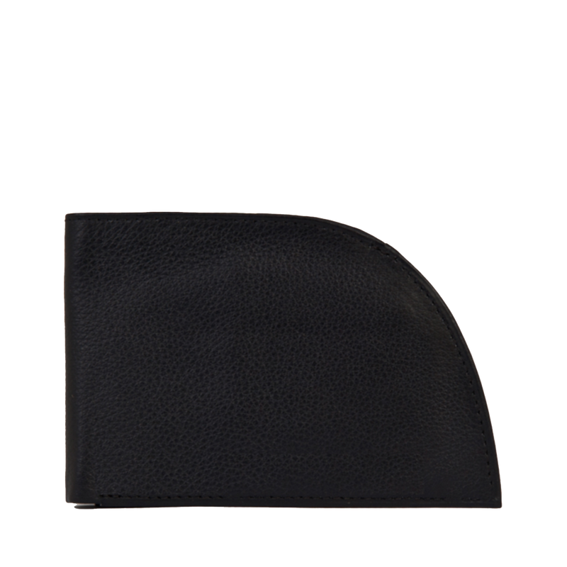A Tradevia Rogue Front Pocket Wallet in Napa Leather with RFID protection and a black background.