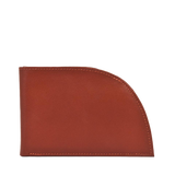 A Tradevia brown Napa leather wallet with RFID protection and a curved corner.