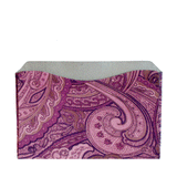 An RFID-blocking envelope with a purple paisley pattern on it, designed for Tradevia RFID Blocking Package of Credit Card Sleeves/Passport Sleeves to prevent skimming attacks.