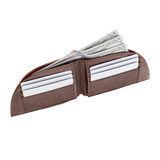 A Tradevia American Bison Leather Front Pocket Wallet with money in it.