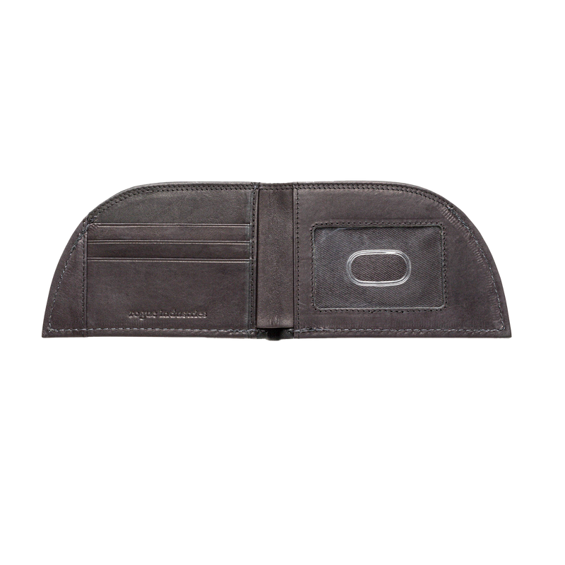 A black, RFID-blocking Tradevia American Bison Leather Front Pocket Wallet with a clip.