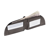 A Tradevia American Bison Leather Front Pocket Wallet with money in it.