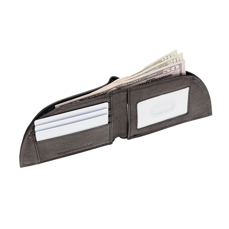 A Tradevia American Bison Leather Front Pocket Wallet with money in it.