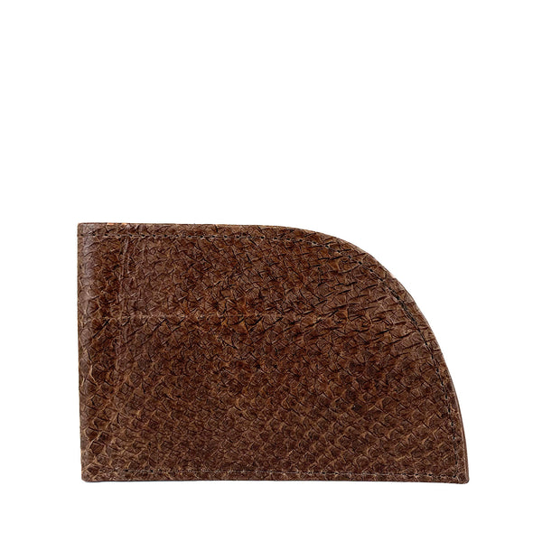 Brown textured Rogue Front Pocket Wallet in Salmon Leather on a white background by Tradevia.