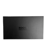 A black, premium leather box with the words Tradevia on it.