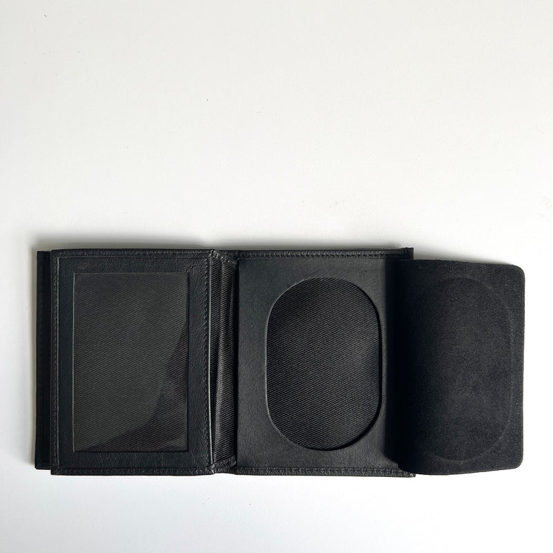 A premium Tradevia Leather Badge Holder Wallet, designed as a badge holder for first responders, on a white surface.