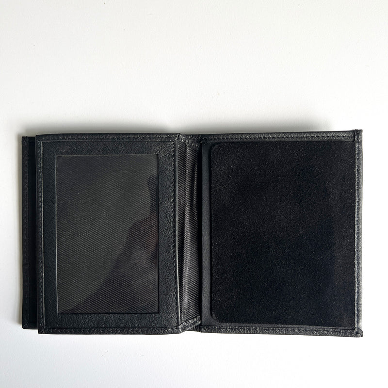 A premium Tradevia Leather Badge Holder Wallet, designed as a badge holder for first responders, on a white surface.