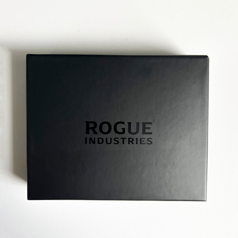 A premium Leather Badge Holder Wallet in black with the words Tradevia on it, designed for first responders.