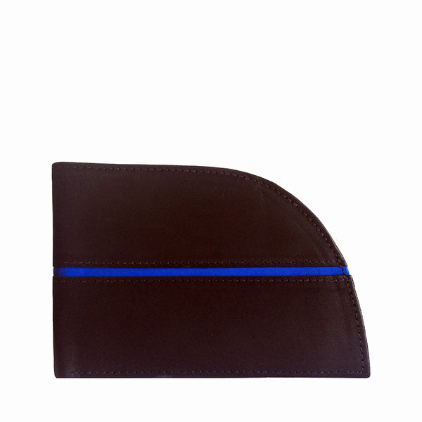 A brown Tradevia genuine leather wallet with a Blue Line Front Pocket Wallet.