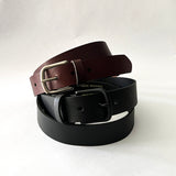 Three Chamberlain Leather Belts - 1.25" Wide from Tradevia stacked on top of each other.