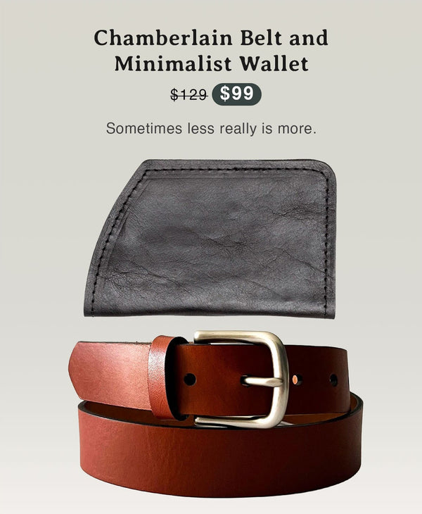 Chamberlain leather belt and minimalist wallet from Tradevia.