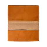 An orange Tradevia American Bison leather checkbook cover on a white background.