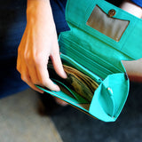 RFID Blocking Clutch - Tradevia - Ostrich Print Teal Open 2