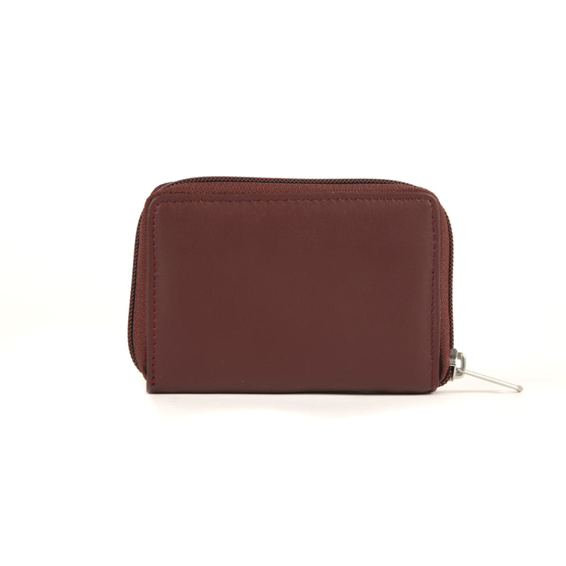 A burgundy Tradevia Accordion Zip Wallet - RFID Blocking on a white background.
