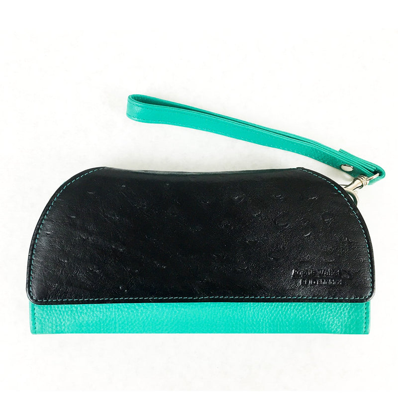RFID Blocking Clutch - Tradevia - Ostrich Print Teal Front