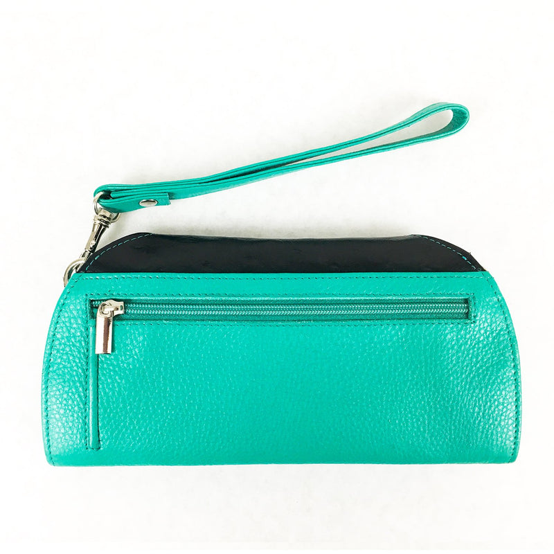 RFID Blocking Clutch - Tradevia - Ostrich Print Teal Back