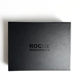 A black Leather Passport Holder with the words Tradevia on it, designed for travelers.