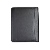 A black leather Tradevia Leather Portfolio with business card pockets on a white background.