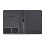 A black Leather Portfolio by Tradevia with two business card pockets.