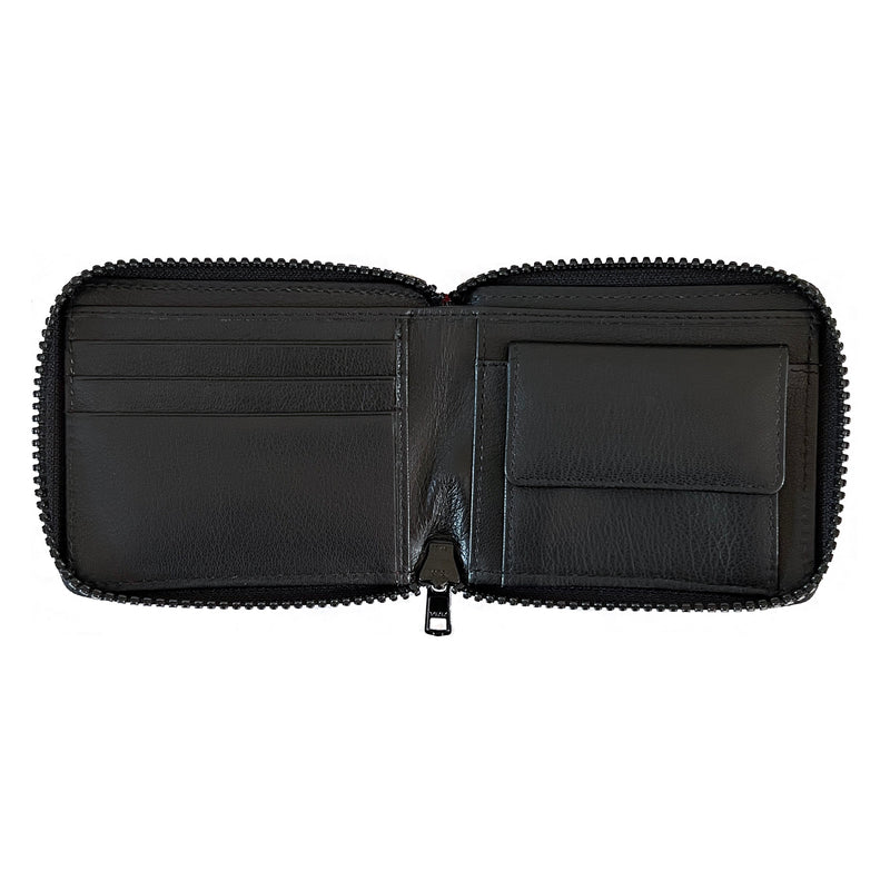 A black Tradevia Nylon Zip Around Wallet on a white background.