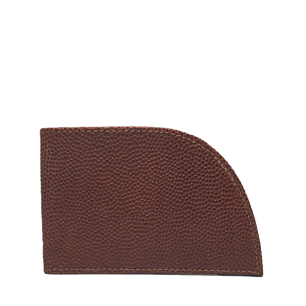 A brown Tradevia Football Leather Front Pocket Wallet on a white background.