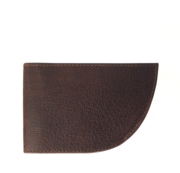 A Tradevia Nantucket Front Pocket Wallet made of top-grain leather in brown on a white background.