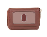 A Tradevia Accordion Zip Wallet - RFID Blocking with burgundy leather and a zipper.