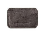 A black Tradevia American Bison leather Bison Card Case on a white background.