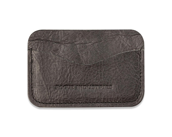 A black Tradevia American Bison leather Bison Card Case on a white background.