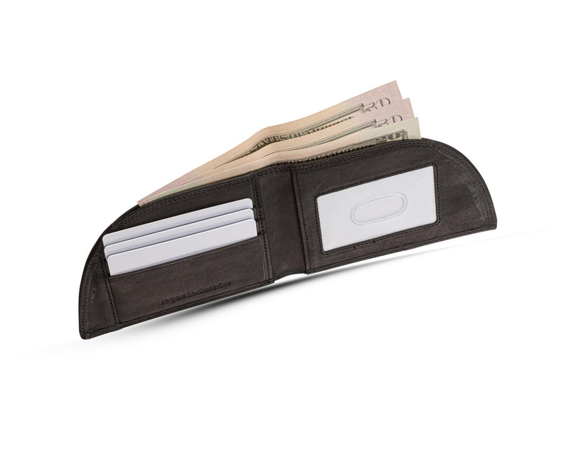 A durable, Tradevia Ballistic Nylon Front Pocket Wallet with money in it.