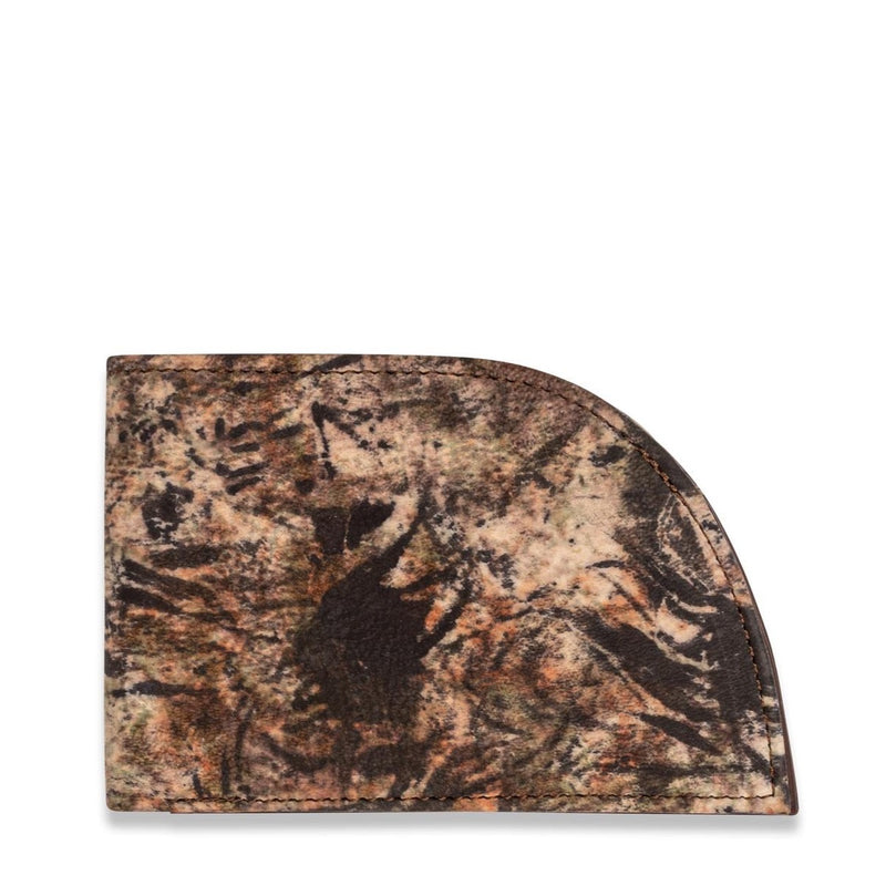A Tradevia Deerskin Front Pocket Wallet with a camouflage pattern on it.