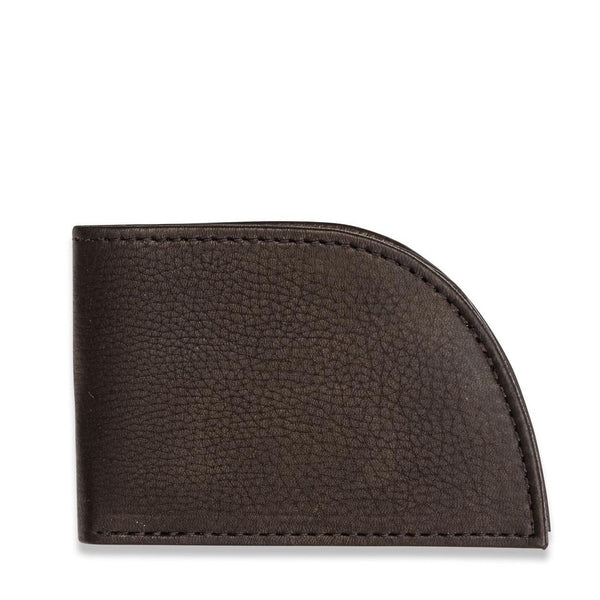 A brown, genuine Deerskin Front Pocket Wallet with a curved edge by Tradevia.