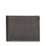 A black genuine cowhide leather Heritage Wallet with stitching, made in USA from Tradevia.