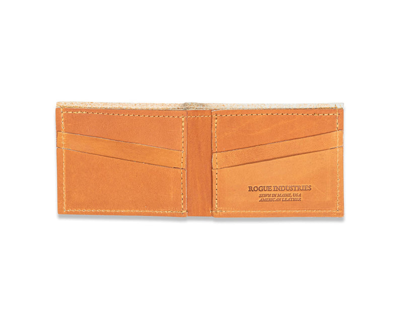 A Heritage Wallet in Baseball Glove Leather made by Tradevia in the USA on a white background.