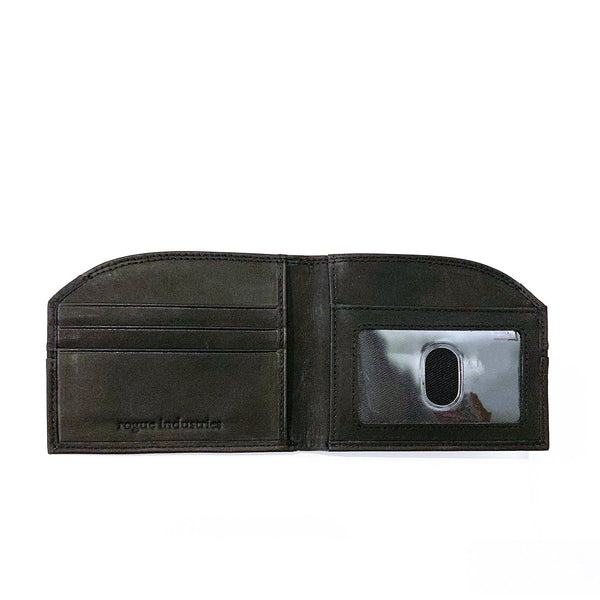 A black Tradevia Tailored Front Pocket Wallet with a credit card holder.