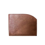 A genuine leather, brown Tailored Front Pocket Wallet by Tradevia on a white background.