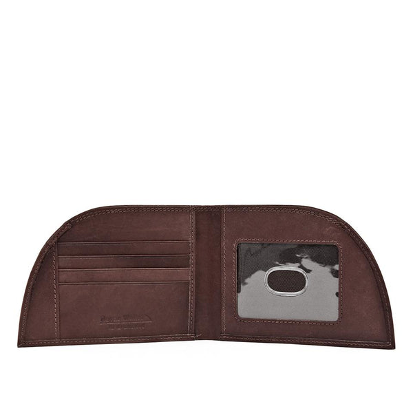An RFID-blocking Rogue Front Pocket Wallet - International Traveler 4 with a credit card inside.