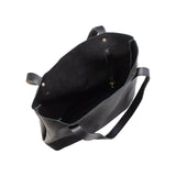 A black Fore Street Tote Bag by Tradevia with handles.