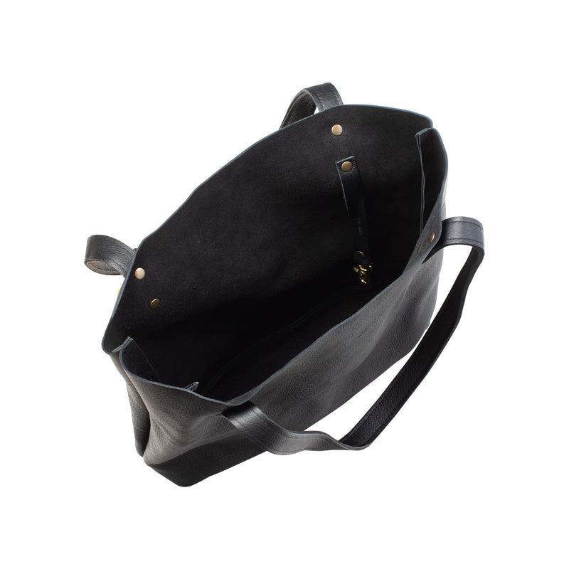 A black Fore Street Tote Bag by Tradevia with handles.