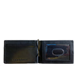 A Tradevia Minimalist Wallet with Money Clip in genuine leather with a credit card holder.