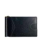 A black Tradevia Minimalist Wallet with Money Clip on a white background.
