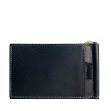 A black Tradevia Minimalist Wallet with Money Clip and a gold clasp.